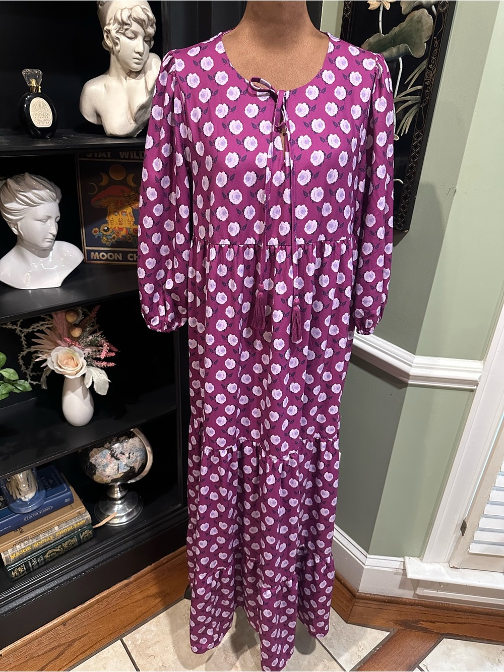 Cezele Print Three Quarter Puff Sleeve Maxi Dress size small